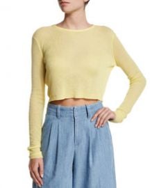 Alice and Olivia Eamon Sheer Cropped Sweater Yellow at Neiman Marcus