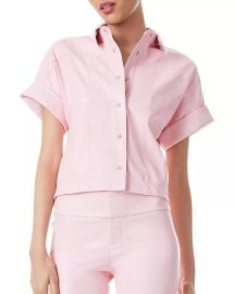 Alice and Olivia Edyth Faux Leather Collared Shirt at Bloomingdales