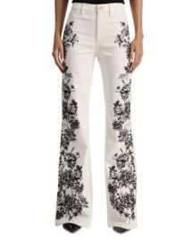 Alice and Olivia High Rise Embroidered Wide Leg Jeans in Off White Black Bloomingdale39s at Bloomingdales