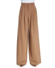 Alice and Olivia High-Waist Pleated Wide-Leg Trousers Camel at Neiman Marcus