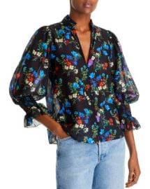 Alice and Olivia Ilan Floral Smocked Sleeve Top Bloomingdales at Bloomingdales