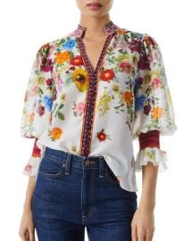 Alice and Olivia Ilan Smocked Gathered Floral Print Blouse   Bloomingdales at Bloomingdales