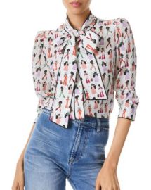 Alice and Olivia Jeannie Bow Collar Silk Button Down Top Bloomingdales at Bloomingdales