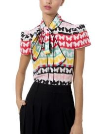 Alice and Olivia Jeannie Piped Bow Silk Top Bloomingdales at Bloomingdales