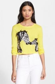 Alice and Olivia Khan Sequin Zebra Crop Wool Sweater at Nordstrom