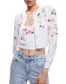 Alice and Olivia Kitty Floral Embroidered Cropped Cardigan Bloomingdales at Bloomingdales