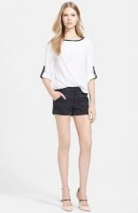 Alice and Olivia Leather Trim Stretch Silk Shirt at Nordstrom