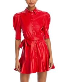 Alice and Olivia Lurlene Faux Leather Puff Sleeve Mini Dress Bloomingdales at Bloomingdales