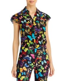 Alice and Olivia Martell Butterfly Print Silk Flutter Sleeve Top Bloomingdales at Bloomingdales