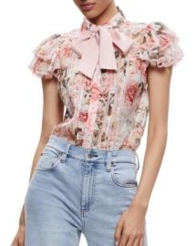 Alice and Olivia Minda Ruffle Sleeve Eyelet Blouse Bloomingdales at Bloomingdales