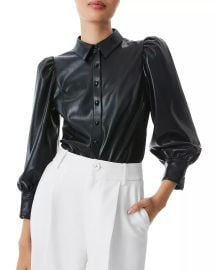 Alice and Olivia Nadine Puff Sleeve Faux Leather Blouse Bloomingdales at Bloomingdales