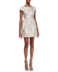 Alice and Olivia Nelly Metallic-Jacquard Short-Sleeve Dress at Neiman Marcus