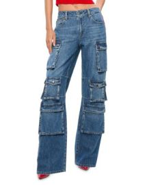 Alice and Olivia Olympia High Rise Baggy Cargo Jeans in Blue Denim Bloomingdales at Bloomingdales