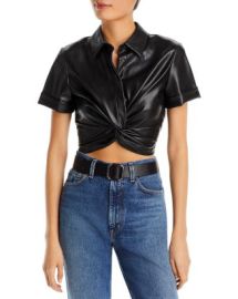 Alice and Olivia Phebe Twist Front Faux Leather Shirt Bloomingdales at Bloomingdales