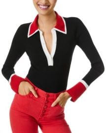 Alice and Olivia Pia Ribbed Long Sleeve Polo   Bloomingdales at Bloomingdales