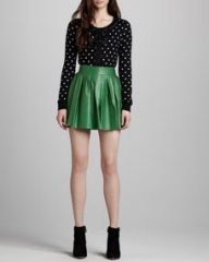 Alice and Olivia Pleated Leather Miniskirt at Neiman Marcus