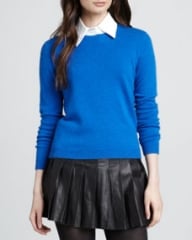 Alice and Olivia Roney Elbow-Patch Sweater Blue at Neiman Marcus