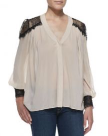 Alice and Olivia Sofia Georgette and Lace V-Neck Blouse at Neiman Marcus