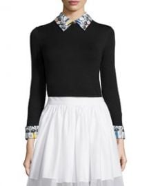 Alice and Olivia Stacey Montage-Trim Pullover Sweater Black at Neiman Marcus