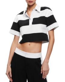 Alice and Olivia Treva Stripe Cropped Polo Shirt Bloomingdales at Bloomingdales