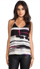 Alice and Olivia Waterfall Drape Back Tank in Horizontal Painted Stripe  REVOLVE at Revolve