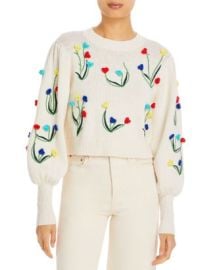 Alice and Olivia Wendell Embroidered Bishop Sleeve Sweater   Bloomingdales at Bloomingdales