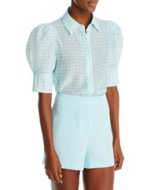 Alice and Olivia Willa Houndstooth Puff-Sleeve Top Bloomingdales at Bloomingdales