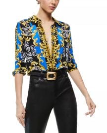 Alice and Olivia Willa Printed Silk Placket Top Bloomingdales at Bloomingdales