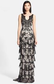 Alice and Olivia and39Powelland39 Tiered Lace Column Gown at Nordstrom