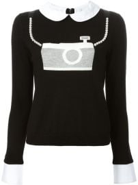 Aliceandolivia Camera Jacquard Peter Pan Collar Sweater - Jeurissen at Farfetch