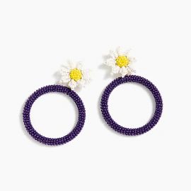 Alison Lou X J.Crew beaded daisy drop-hoop earrings at J. Crew