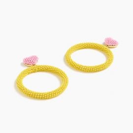 Alison Lou X J.Crew beaded heart drop-hoop earrings at J. Crew