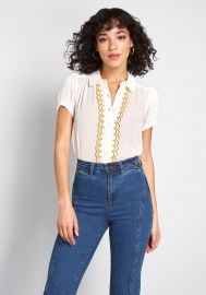 All About Scallops Short Sleeve Blouse by Modcloth at Modcloth