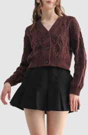 All In Favor Cable Crop V Neck Cardigan in Brown at Nordstrom
