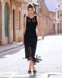 All Over Macrame Fringe Dress - Black vert Boston Proper at Boston Proper