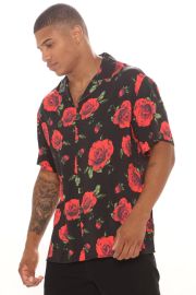 All Over Rose Short Sleeve Woven Top - Blackcombo   Mens Shirts at Fashion Nova