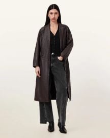 All Saints Aire Long Line Leather Coat in Oxblood Red at All Saints