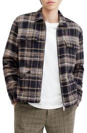 All Saints Crosby Plaid Faux Shearling Lined Zip Jacket at Nordstrom