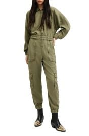 All Saints Frieda Long Sleeve Denim Jumpsuit in Khaki Green at Nordstrom