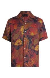 All Saints Gozo Floral Camp Shirt in Soft Brown at Nordstrom