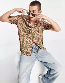 All Saints Munich short sleeve shirt with all over pink leopard print at ASOS