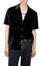 All Saints Runa Relaxed Fit Velveteen Short Sleeve Button Up Shirt at Nordstrom