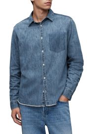 All Saints Solar Denim Button Up Shirt in Washed Indigo at Nordstrom