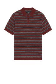 All Saints Stafford Stripe Wool Polo in Coper Marl Grey Marl Black at Revolve