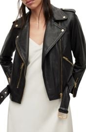 AllSaints Balfern Sheepskin Leather Biker Jacket at Nordstrom