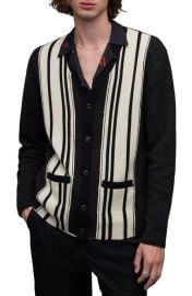 AllSaints Berkley Stripe Wool & Cotton Blend Cardigan at Nordstrom