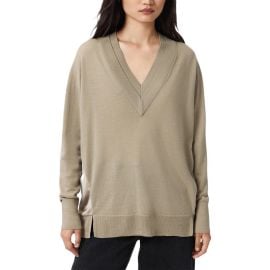 AllSaints Bern Paneled V-Neck Merino Wool Sweater in Taupe Grey at Nordstrom Rack at Nordstrom Rack