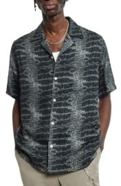 AllSaints Croco Reptile Print Short Sleeve Button-Up Camp Shirt at Nordstrom