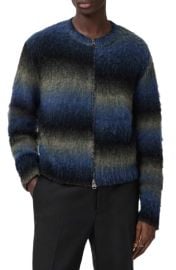 AllSaints Halley Ombré Stripe Crewneck Wool Blend Zip Cardigan at Nordstrom