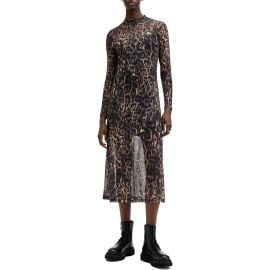 AllSaints Hanna Long Sleeve Mesh Midi Dress in Jinx Golden Brown at Nordstrom Rack at Nordstrom Rack